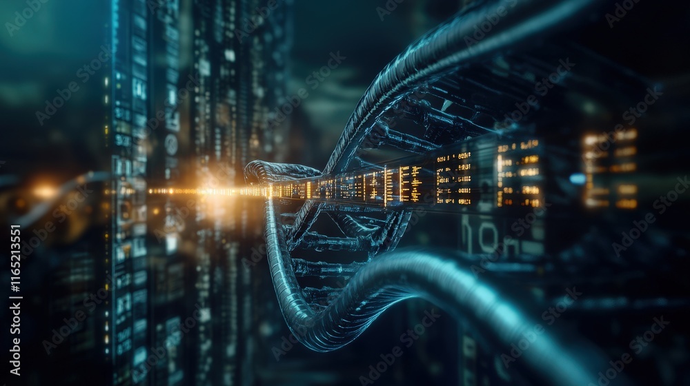 Aufkleber Futuristic Digital Cityscape Visualizing Data Flow with Neon Lights and Circuitry, Offering a Glimpse into Advanced Technology and Cyber Spaces
