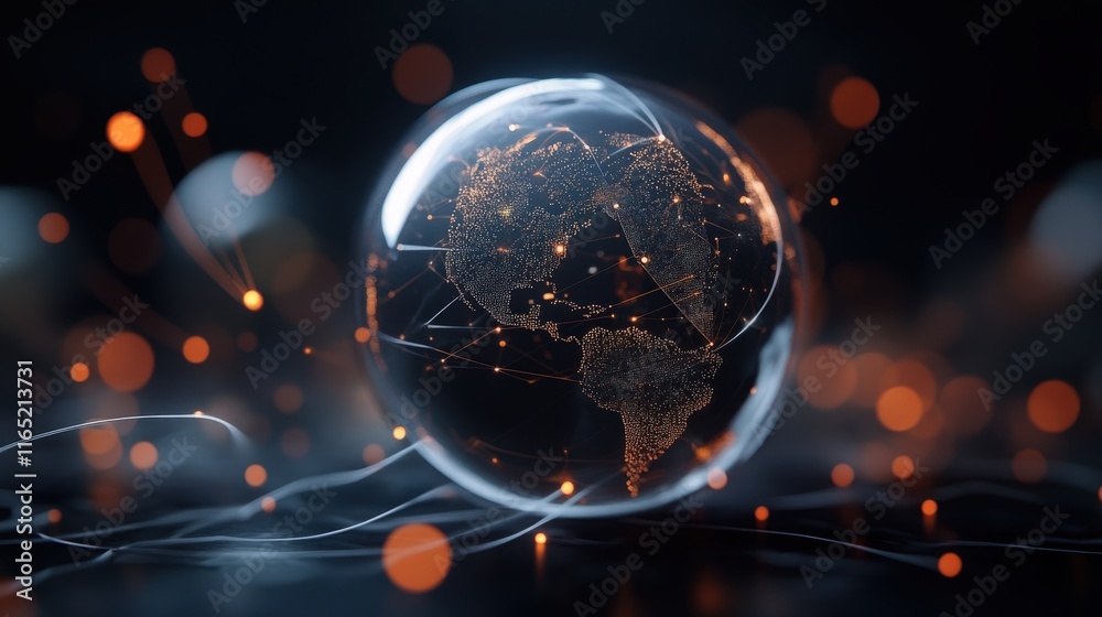 Aufkleber A Glowing Globe with Network Connections Overlaid, Representing Global Data Exchange and Modern Technology Innovations in a Futuristic and Digital World