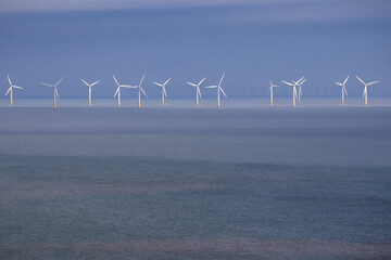 Gwynt y Mor off shore wind farm on horizon