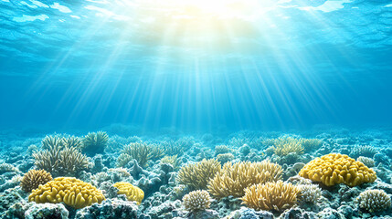 Fototapeta premium Sunlit Coral Reef, Underwater Paradise Flourishes Brilliantly Underneath Ocean's Surface