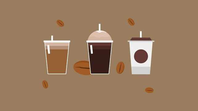 Animated video Coffee beverage Concept. Full length animation illustration. High quality 4k footage