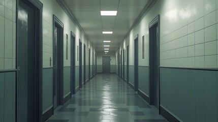 Fototapeta premium Long, Empty Hospital Corridor