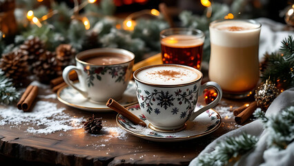 Fototapeta premium Close-Up of Intricate Latte Art Designs in Frothy Coffee