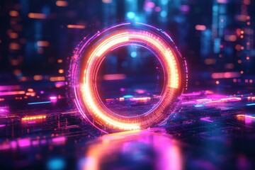 Glowing Neon Digital Symbol on Futuristic Background