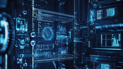 Fototapeta premium Digital Interface for Factory Automation Tools in High-Tech Environment