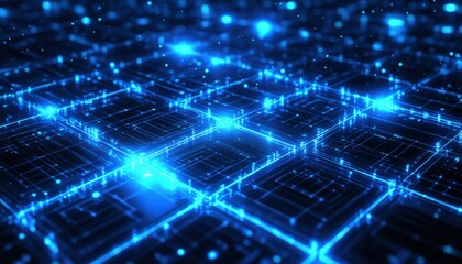 Obraz premium Abstract Digital Network Glowing Blue Grid Futuristic Technology Data Flow Background