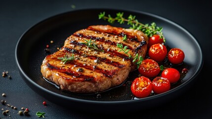 Grilled Pork Chop with Roasted Cherry Tomatoes