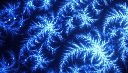 Abstract Blue Fractal Pattern Glowing Icy Snowflake Design Winter Background Texture