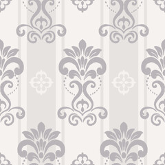 Monochrome grey classic floral stripes pattern. Vector classic chintz floral motif seamless pattern. Classic floral stripes pattern use for fabric, textile, home decoration elements, upholstery, etc.