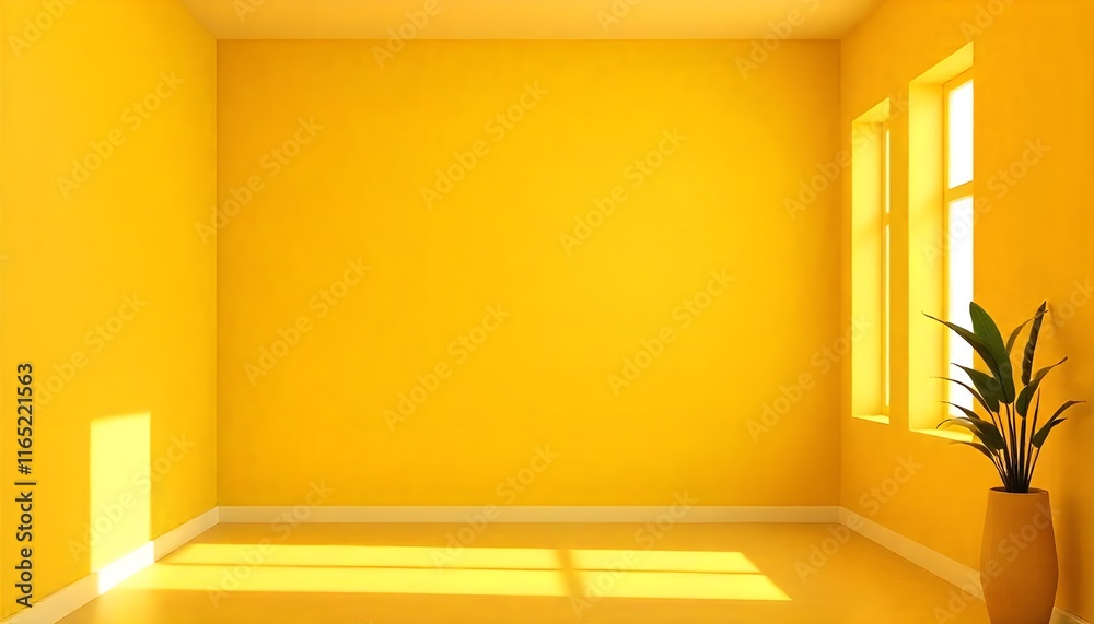 Aufkleber a 3d yellow room corner with an empty interior provides a modern blank wall and floor design studio,