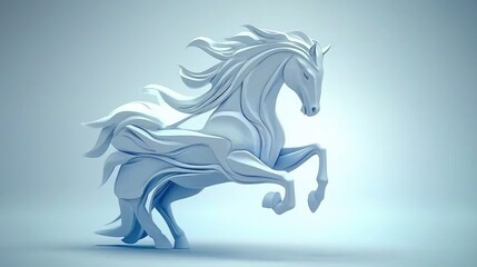 Dynamic white horse sculpture studio setting 3d art minimalist environment artistic viewpoint design concept