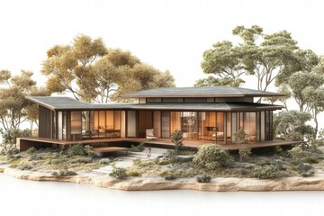 Obraz premium Modern Minimalist House in Tranquil Landscape