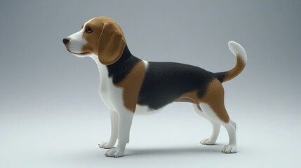 Beagle dog model studio setup 3d representation minimalist environment side view pet concept for creative projects