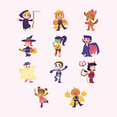 Naklejka premium Illustration of Kids in Cute Halloween Costumes in Various Fun Poses