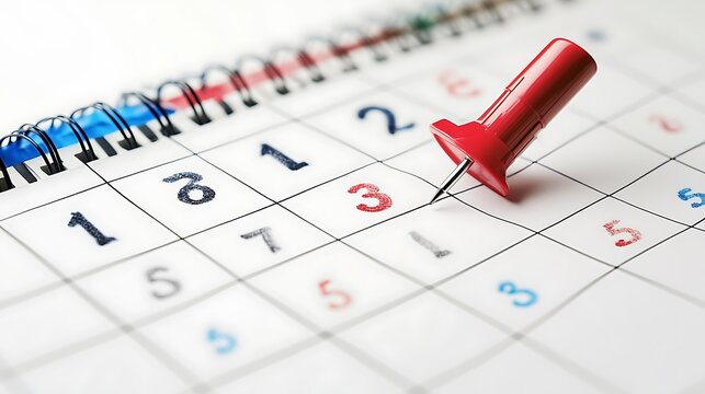 Red Push Pin on Calendar Marking Important Date