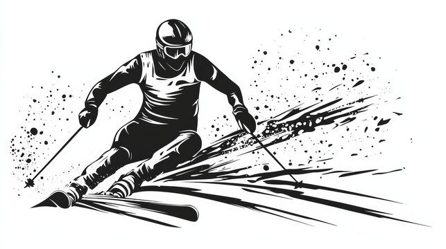 Skiing. Ski. Vector sport illustration of skier, alpine skis, ski race, equipment, snow mountain for poster, background, cover or flyer