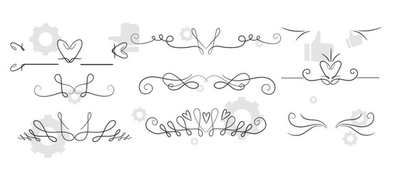 Hand drawn wreath set made in vector. Leaves and flowers garlands. Romantic floral design elements