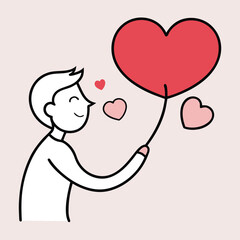 Valentine's Day greeting card featuring a hand-drawn illustration of a person blowing heart-shaped bubbles.   