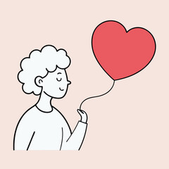 Valentine's Day greeting card featuring a hand-drawn illustration of a person blowing heart-shaped bubbles.   