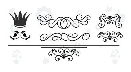 Set of wreath, flowers, leaf branches in hand drawn pattern. Foliage line art design for wedding, card, invitation, greeting, logo.