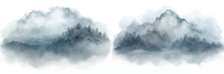 Enchanting misty mountains and forests create a serene landscape, inviting tranquility and reflection.