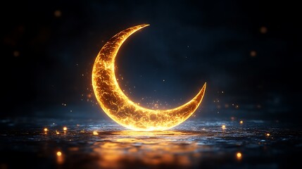 Fototapeta premium Fiery Crescent Moon Glowing Brightly On Dark Surface