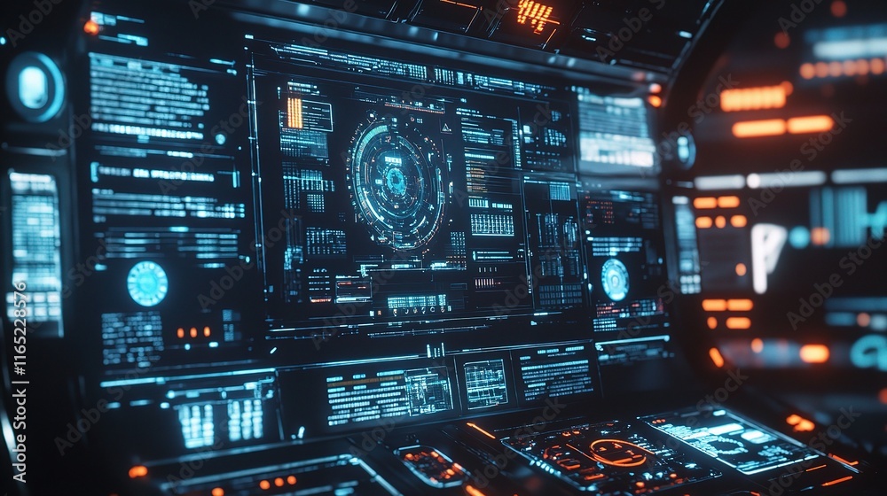 Poster futuristic digital interface for factory automation and tools usage