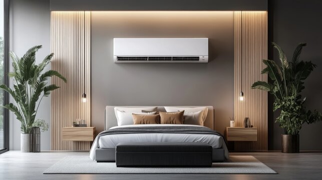 Modern Bedroom with Air Conditioner Cool Airflow Interior Design
