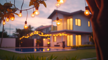 Home with lights. Evening scene.