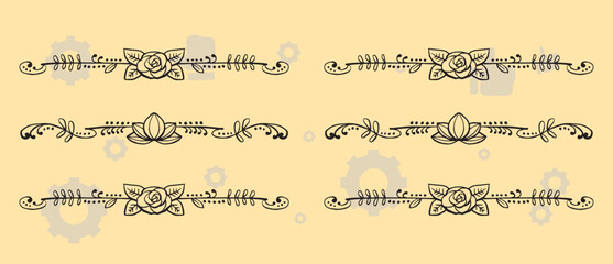 Hand drawn vintage floral wreaths, frames with flowers and ribbon bows. Trendy greenery elements in line art style. Vector for label, corporate identity, wedding invitation, card