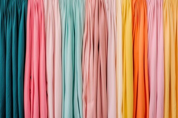 Handmade products showcase sustainable crafts. Colorful fabric drapes hanging vertically