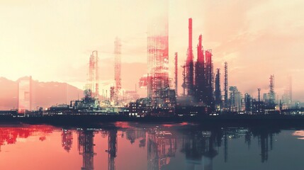 Naklejka premium Future Factory Plant Concept with Energy Industry Elements
