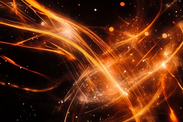 Obraz premium Abstract Orange Light Streaks and Glowing Particles