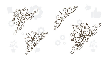 Set of vintage design elements. Wreath, frames, calligraphic, swirls divider, laurel leaves, ornate, award, arrows. Decorative vintage line elements collection. Vector illustration.