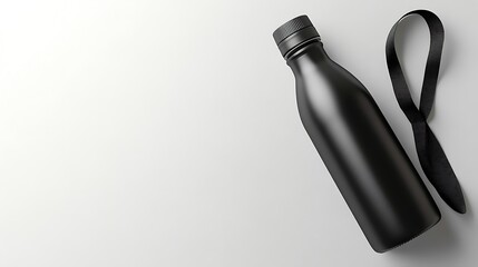 Fototapeta premium Black Matte Water Bottle Mockup with Ribbon