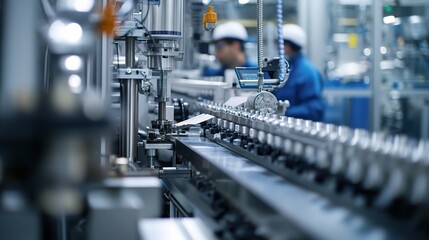 Engineers Discussing and Working on Machinery in Industrial Setting