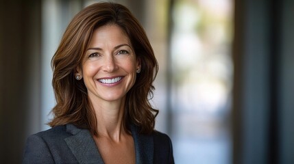 Happy Smiling Businesswoman with Brown Hair in Professional Attire