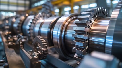Naklejka premium Industrial Machinery Gears in Operation Within a Modern Factory