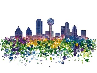 Fototapeta premium Dallas Texas Cityscape Skyline Watercolor Art