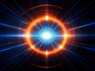 Obraz premium Abstract glowing circular energy field. Bright blue and orange light beams radiate outwards, creating a futuristic, technological aesthetic. Intense luminosity at the core.