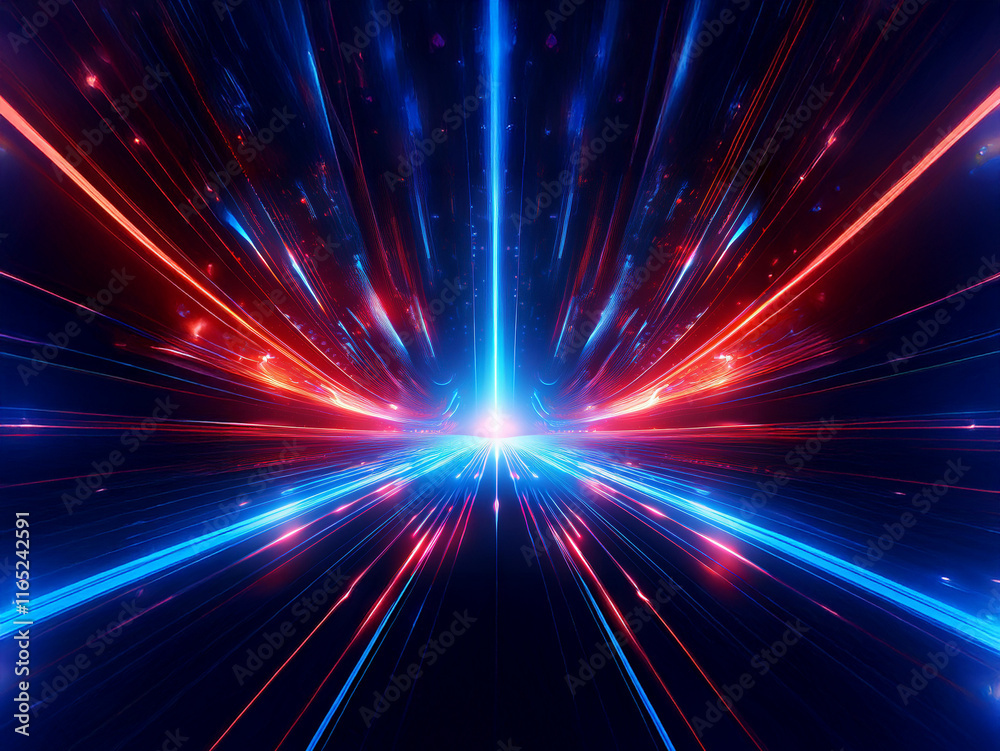 Leinwandbilder abstract image of vibrant red and blue light streaks converging at a vanishing point, suggesting spe