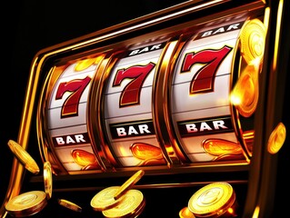 Exciting jackpot win at the casino slot machine las vegas image of gold coins dark background close-up view gambling concept