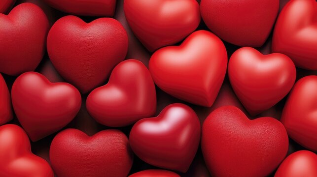 Romantic heart shapes love theme digital art vibrant red palette close-up view emotion and affection
