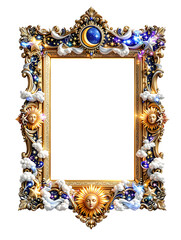Magical gold celestial antique gilded  frame with Moon, Stars and Sun - Baroque Fantasy Border png generative ai