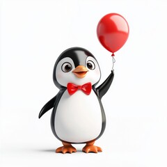 Fototapeta premium Adorable Penguin with Red Balloon: A Festive 3D Render