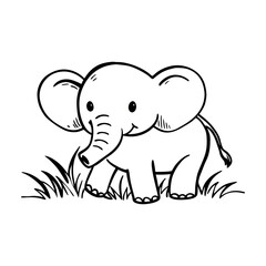 Adorable Black-and-White Baby Elephant Illustration in Cozy Cutie Style