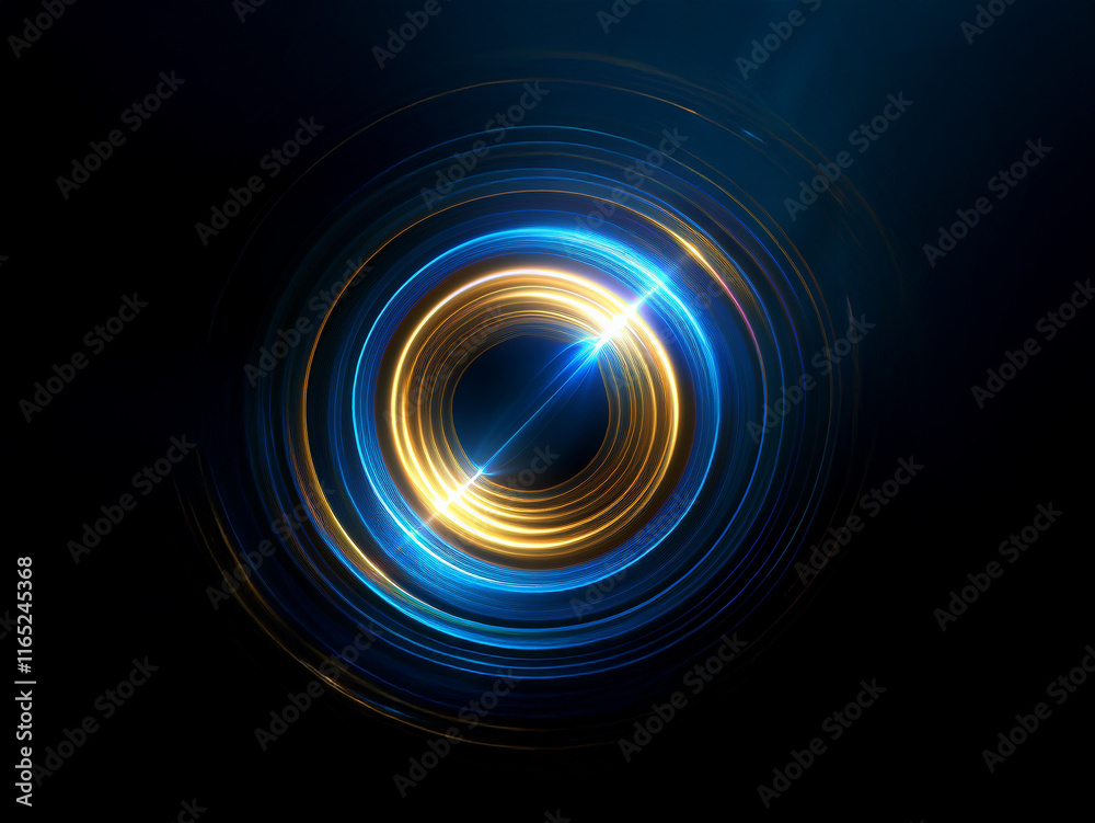 Aufkleber glowing concentric circles of blue and gold light radiate outwards on a dark background, creating a 