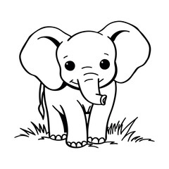 Obraz premium Adorable Black-and-White Baby Elephant Illustration in Cozy Cutie Style