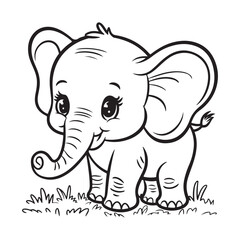 Adorable Black-and-White Baby Elephant Illustration in Cozy Cutie Style