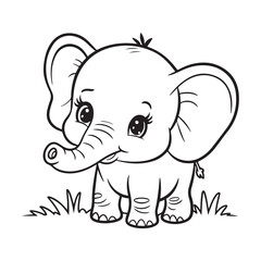 Adorable Black-and-White Baby Elephant Illustration in Cozy Cutie Style